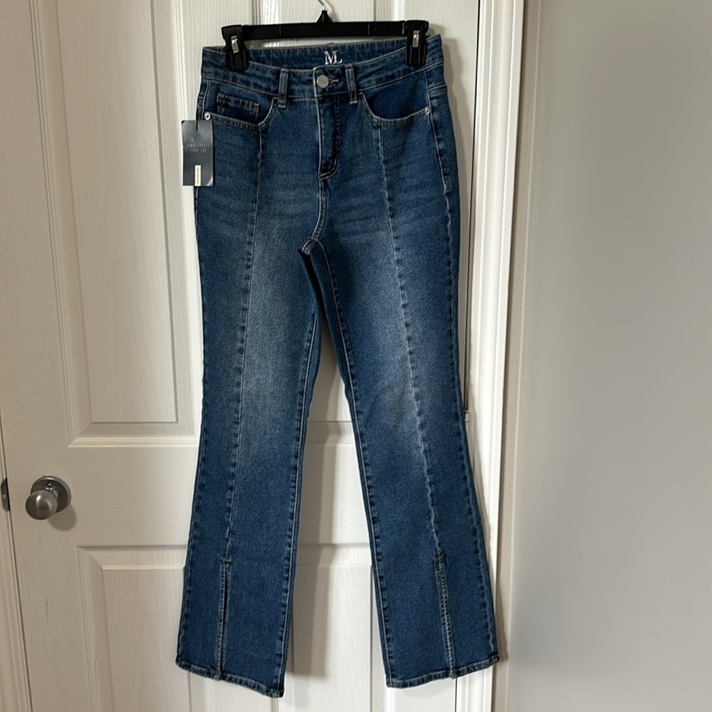 MELANIE LYNE Flare Leg Front Slit Jeans